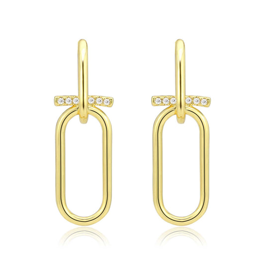 3W1763G - Flash Gold Brass Earring with AAA Grade CZ in Clear-0