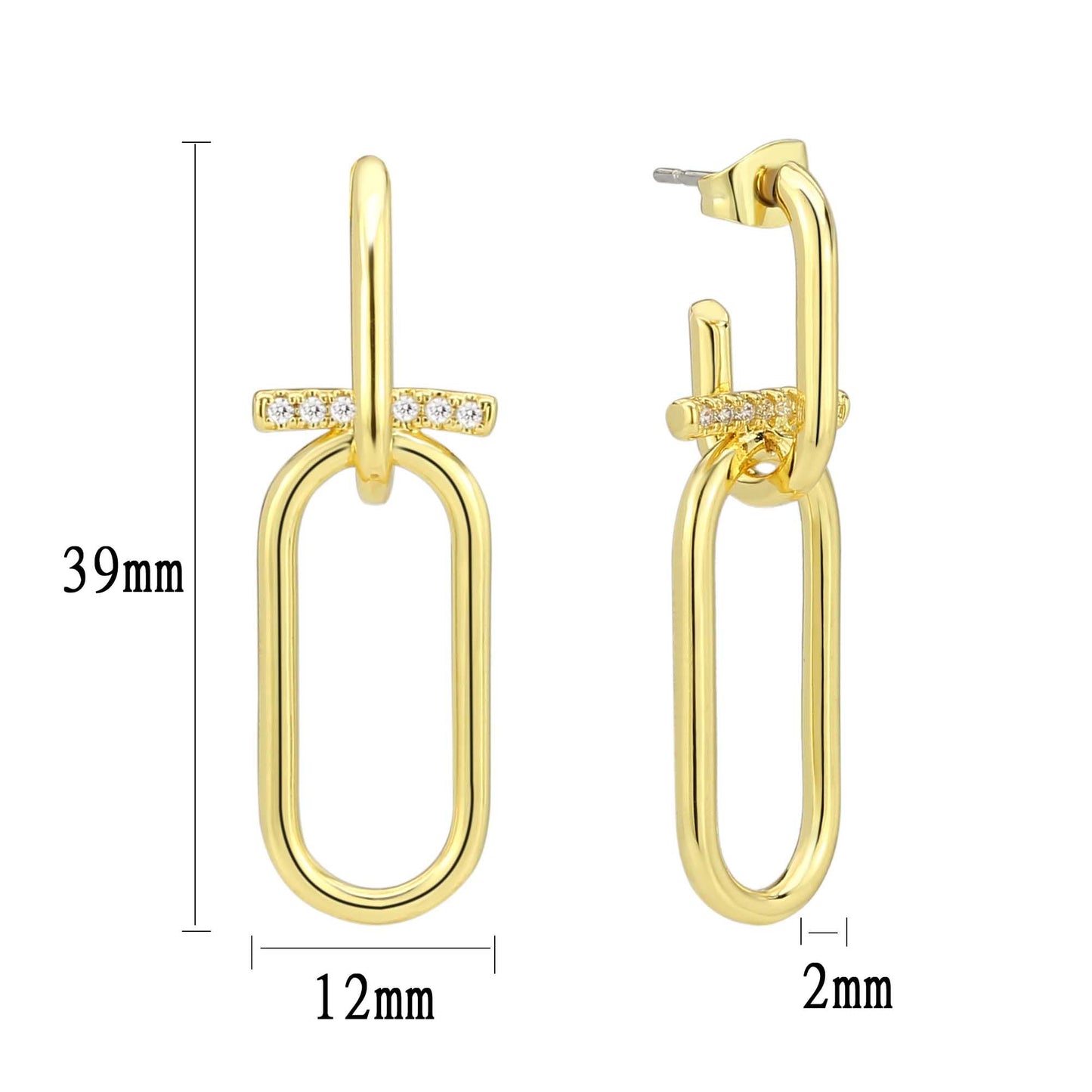 3W1763G - Flash Gold Brass Earring with AAA Grade CZ in Clear-2
