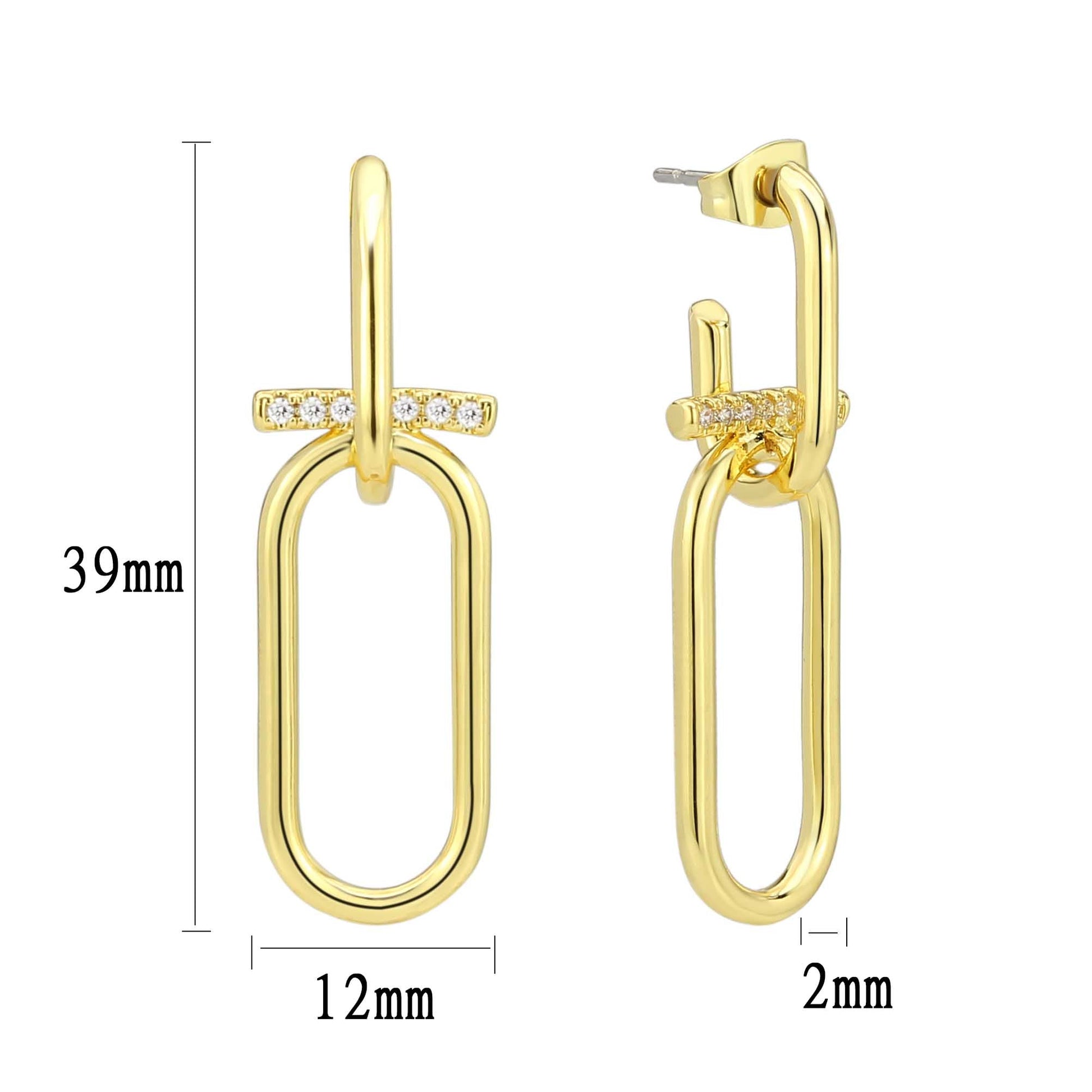 3W1763G - Flash Gold Brass Earring with AAA Grade CZ in Clear-2