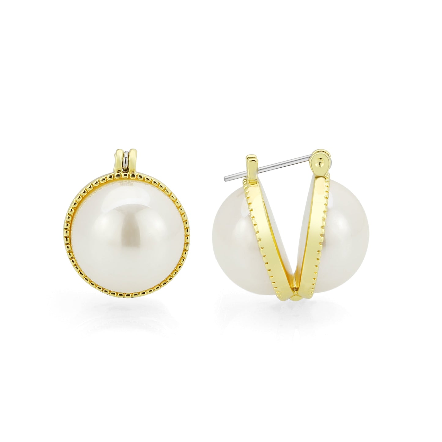 3W1764G - Flash Gold Brass Earring with Synthetic in White-0