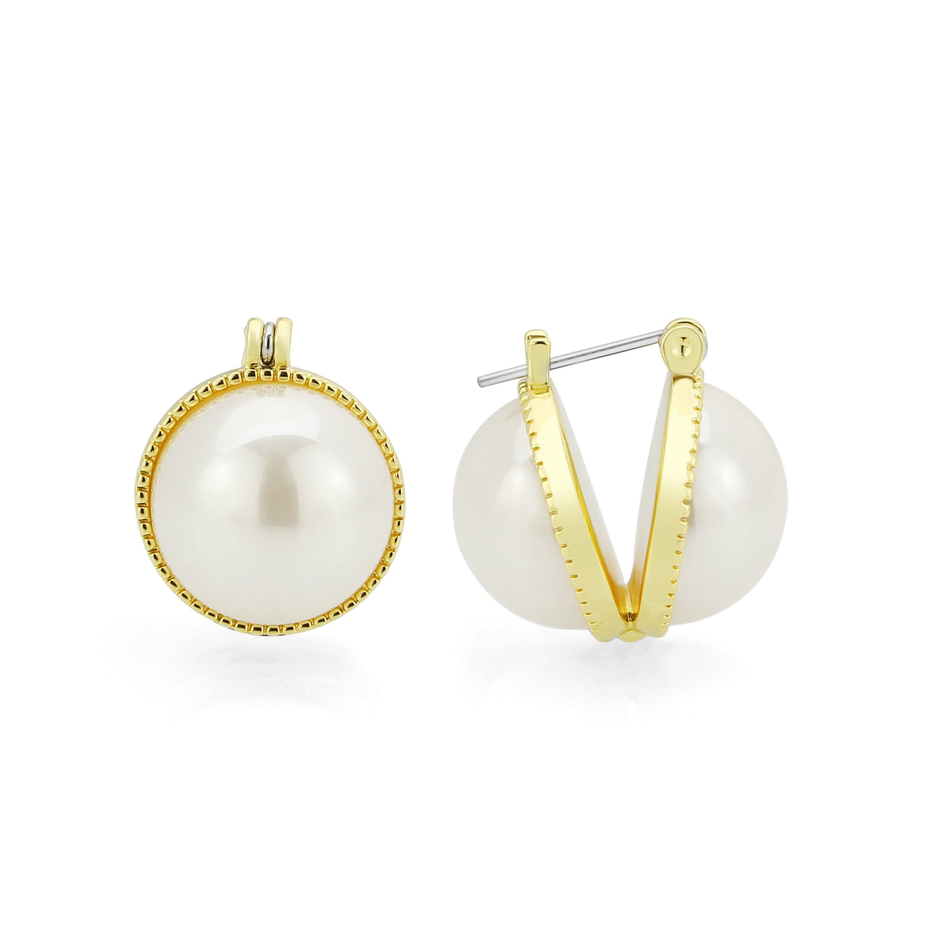 3W1764G - Flash Gold Brass Earring with Synthetic in White-0