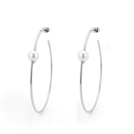 3W1769 - Imitation Rhodium Brass Earring with Synthetic in White-0