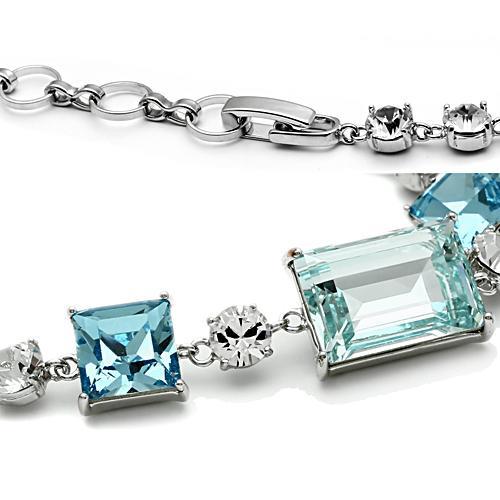3W176 - Rhodium Brass Bracelet with Top Grade Crystal  in Sea Blue-1