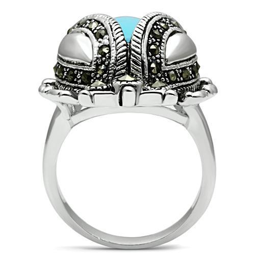 3W181 - Rhodium Brass Ring with Synthetic Turquoise in Sea Blue-2