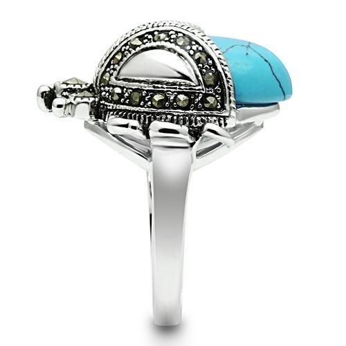3W181 - Rhodium Brass Ring with Synthetic Turquoise in Sea Blue-4