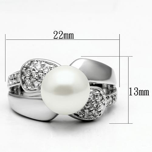 3W182 - Rhodium Brass Ring with Synthetic Pearl in White-1