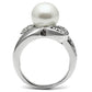 3W182 - Rhodium Brass Ring with Synthetic Pearl in White-2
