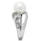 3W182 - Rhodium Brass Ring with Synthetic Pearl in White-3