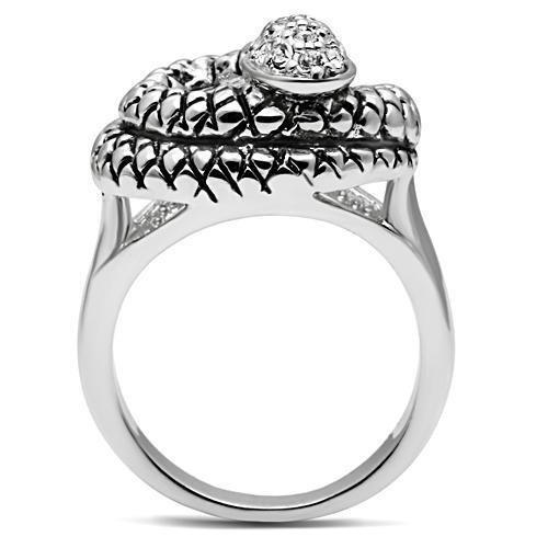 3W183 - Rhodium Brass Ring with Top Grade Crystal  in Clear-2