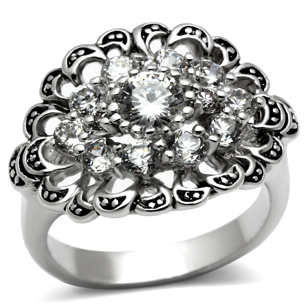 3W184 - Rhodium Brass Ring with AAA Grade CZ  in Clear-0