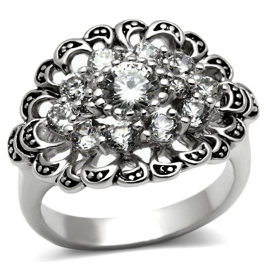 3W184 - Rhodium Brass Ring with AAA Grade CZ  in Clear-0