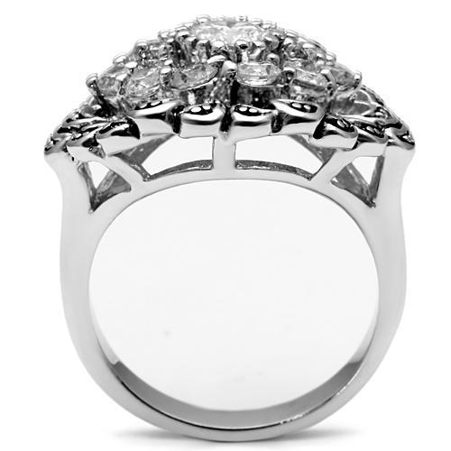 3W184 - Rhodium Brass Ring with AAA Grade CZ  in Clear-2