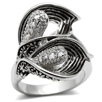 3W185 - Rhodium Brass Ring with AAA Grade CZ  in Clear-0