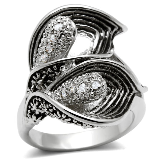 3W185 - Rhodium Brass Ring with AAA Grade CZ  in Clear-0