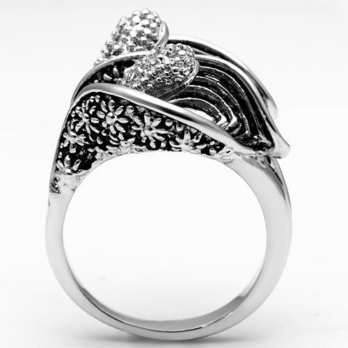 3W185 - Rhodium Brass Ring with AAA Grade CZ  in Clear-2