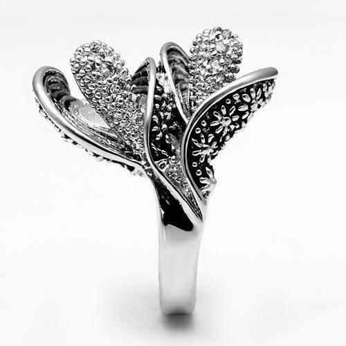 3W185 - Rhodium Brass Ring with AAA Grade CZ  in Clear-3