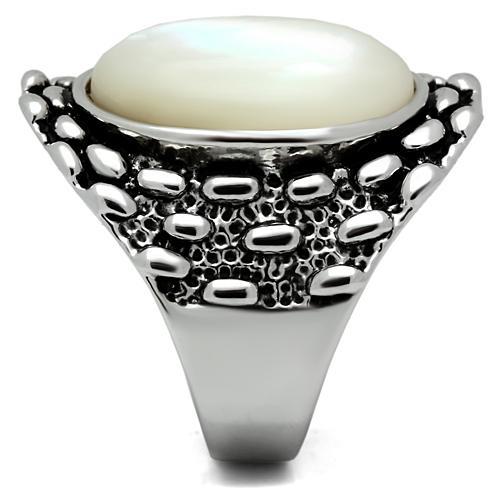 3W186 - Rhodium Brass Ring with Precious Stone Conch in White-3