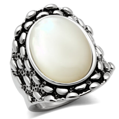 3W186 - Rhodium Brass Ring with Precious Stone Conch in White-0