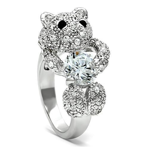 3W187 - Rhodium Brass Ring with AAA Grade CZ  in Clear-1
