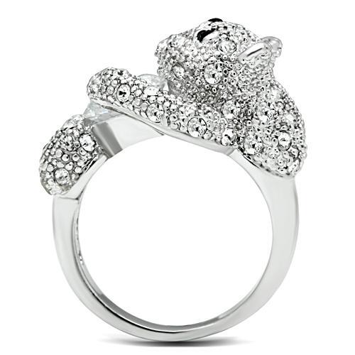 3W187 - Rhodium Brass Ring with AAA Grade CZ  in Clear-3