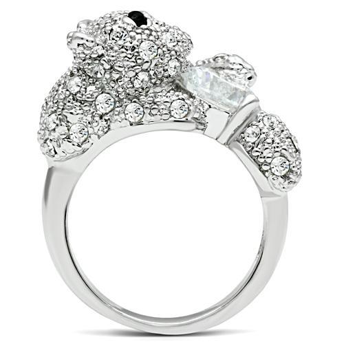 3W187 - Rhodium Brass Ring with AAA Grade CZ  in Clear-2