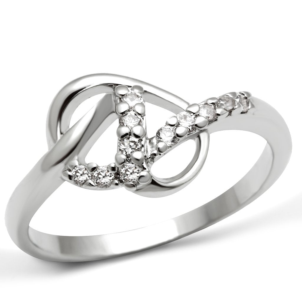 3W190 - Rhodium Brass Ring with AAA Grade CZ  in Clear-0