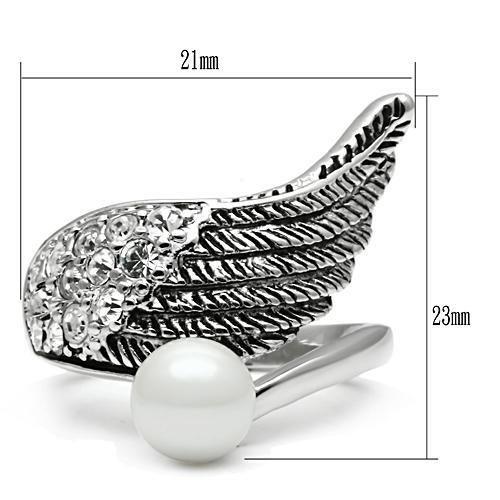 3W191 - Rhodium Brass Ring with Synthetic Pearl in White-1