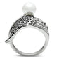 3W191 - Rhodium Brass Ring with Synthetic Pearl in White-2