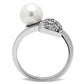 3W192 - Rhodium Brass Ring with Synthetic Pearl in White-2