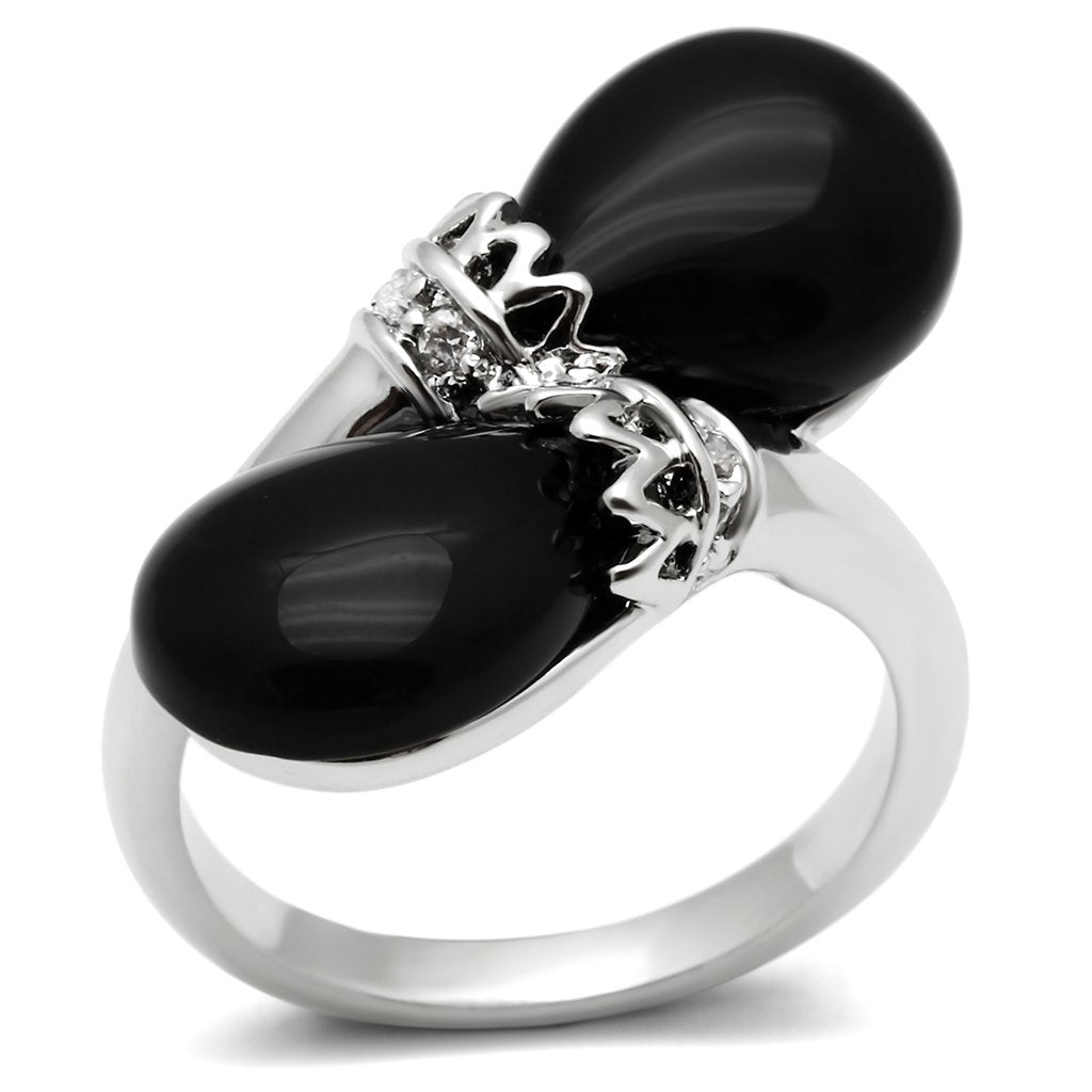 3W195 - Rhodium Brass Ring with Semi-Precious Onyx in Jet-0