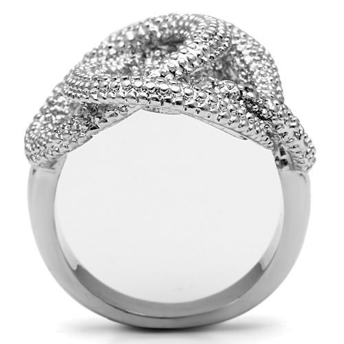 3W196 - Rhodium Brass Ring with AAA Grade CZ  in Clear-2