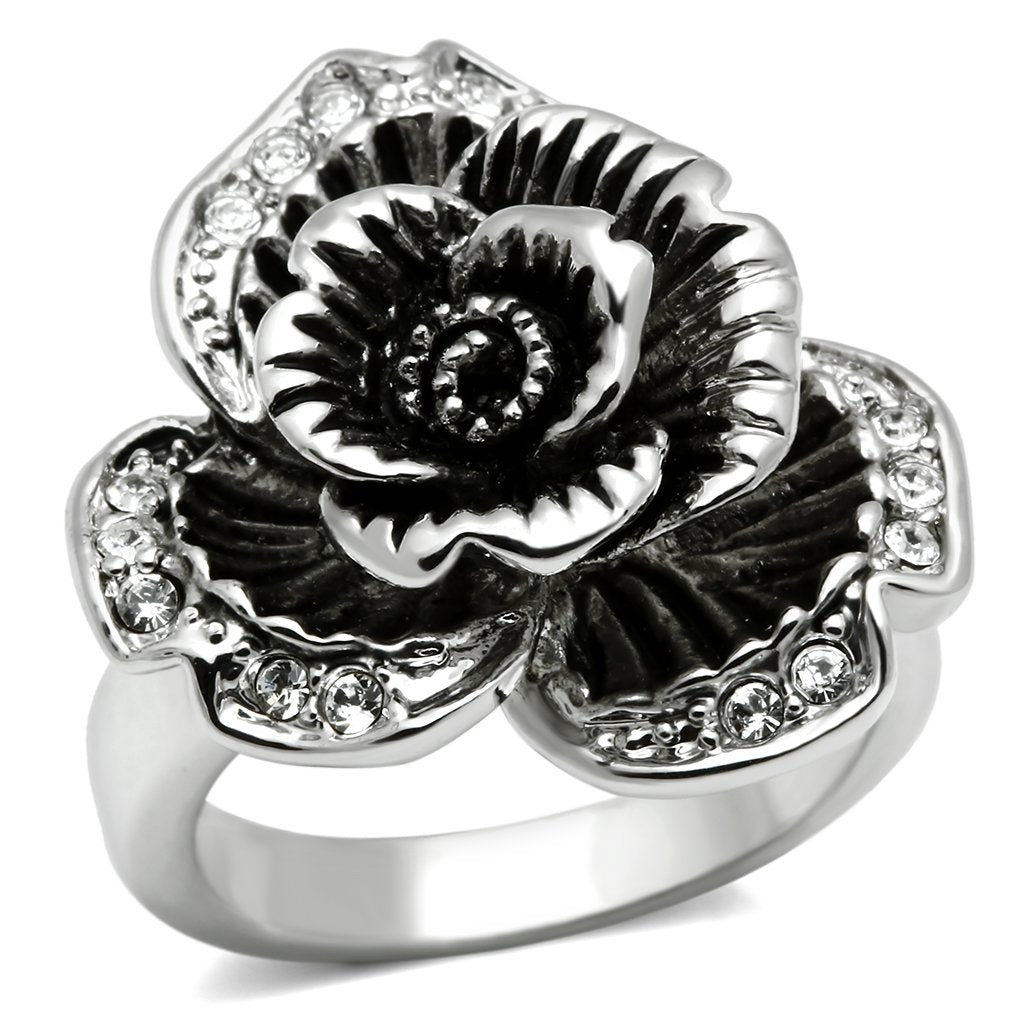 3W198 - Rhodium Brass Ring with Top Grade Crystal  in Clear-0
