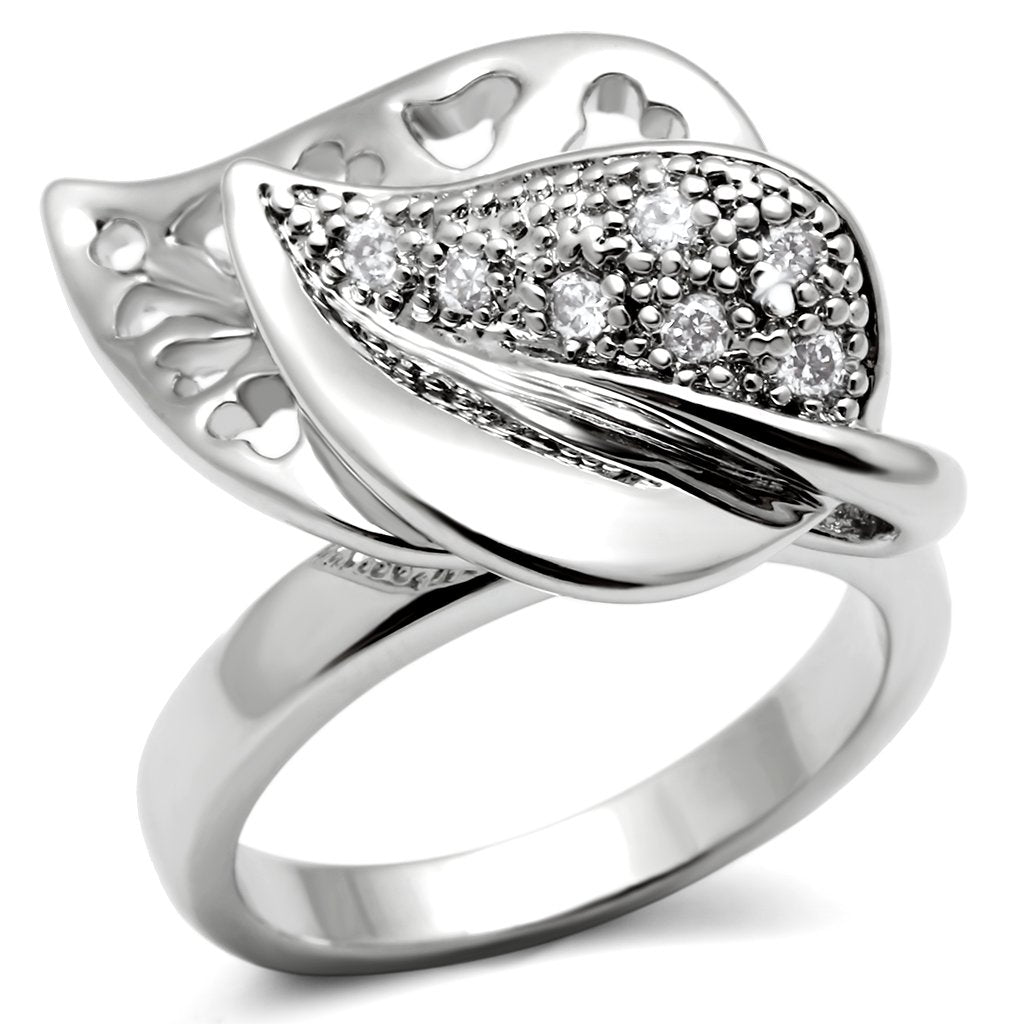 3W200 - Rhodium Brass Ring with AAA Grade CZ  in Clear-0