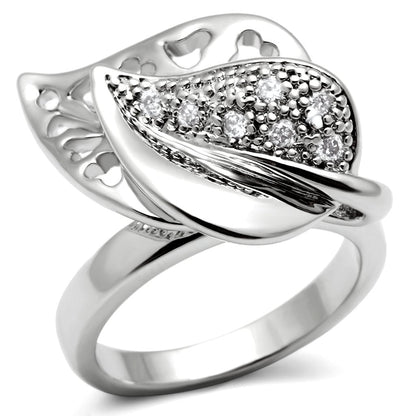 3W200 - Rhodium Brass Ring with AAA Grade CZ  in Clear-0