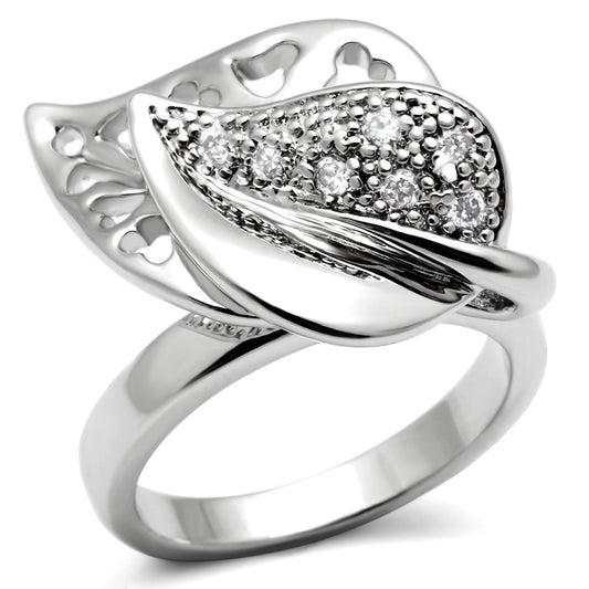 3W200 - Rhodium Brass Ring with AAA Grade CZ  in Clear-0