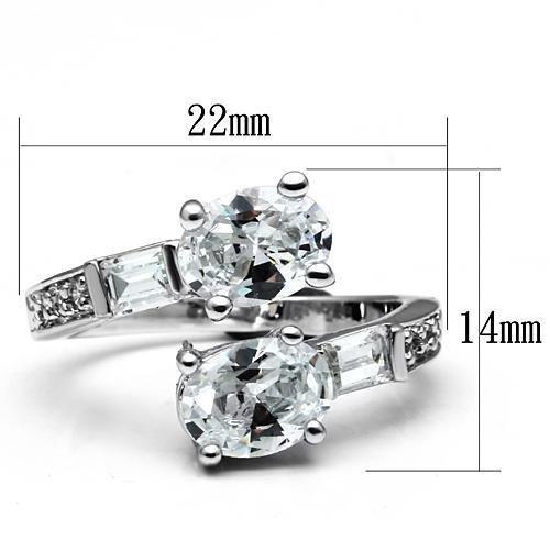 3W203 - Rhodium Brass Ring with AAA Grade CZ  in Clear-1