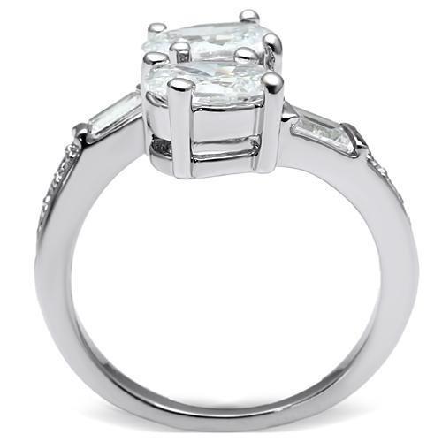 3W203 - Rhodium Brass Ring with AAA Grade CZ  in Clear-2