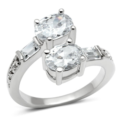 3W203 - Rhodium Brass Ring with AAA Grade CZ  in Clear-0