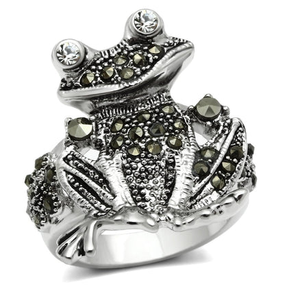 3W205 - Rhodium Brass Ring with Top Grade Crystal  in Clear-0