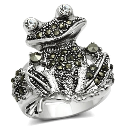 3W205 - Rhodium Brass Ring with Top Grade Crystal  in Clear-0