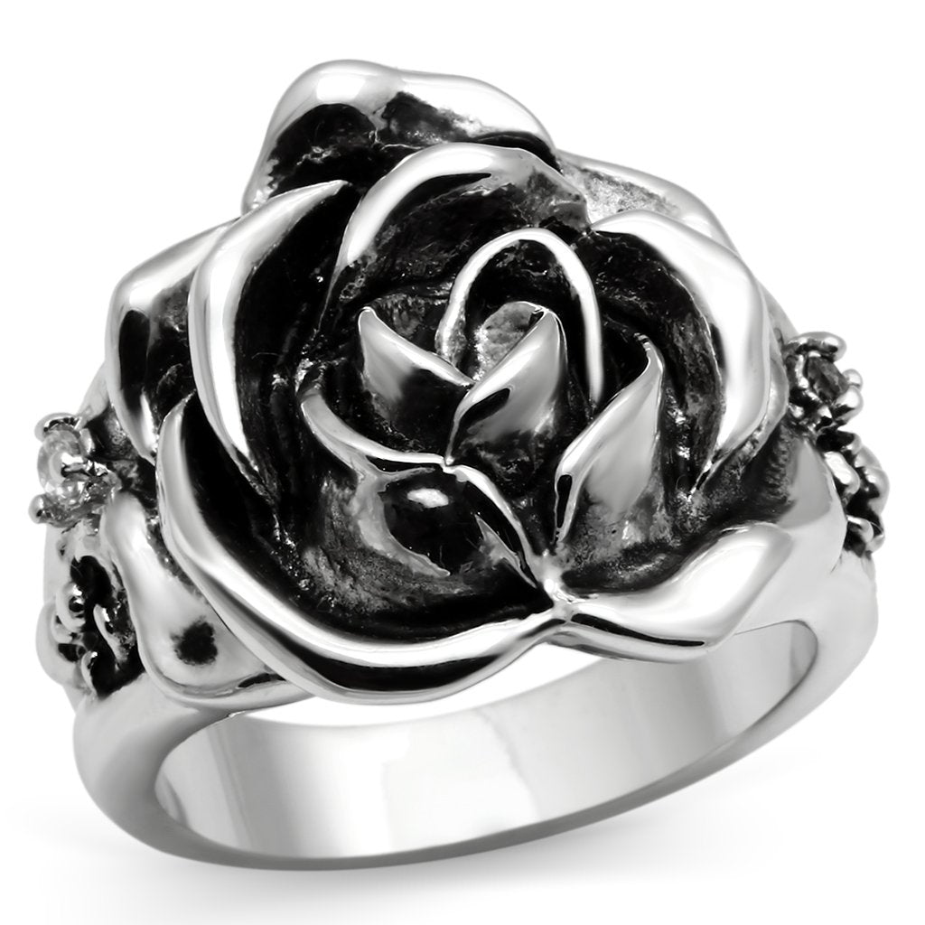 3W210 - Rhodium Brass Ring with AAA Grade CZ  in Clear-0