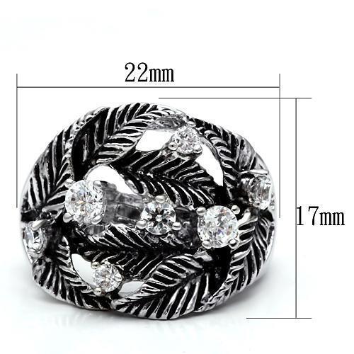 3W211 - Rhodium Brass Ring with AAA Grade CZ  in Clear-1