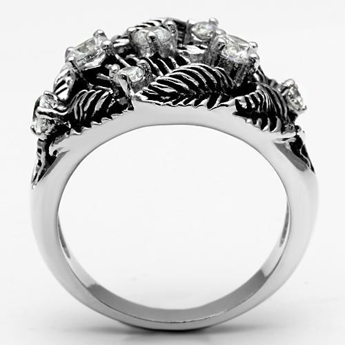 3W211 - Rhodium Brass Ring with AAA Grade CZ  in Clear-2