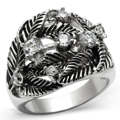 3W211 - Rhodium Brass Ring with AAA Grade CZ  in Clear-0