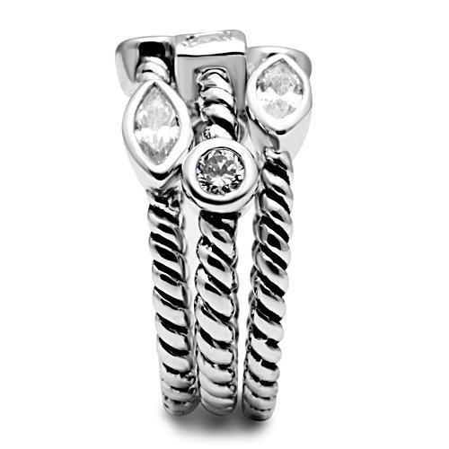 3W212 - Rhodium Brass Ring with AAA Grade CZ  in Clear-3