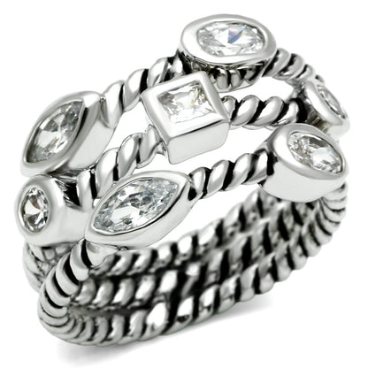 3W212 - Rhodium Brass Ring with AAA Grade CZ  in Clear-0