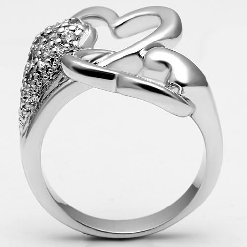 3W213 - Rhodium Brass Ring with AAA Grade CZ  in Clear-2