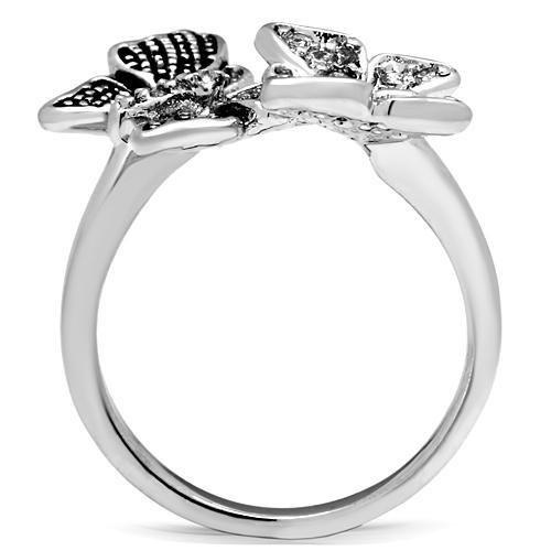3W214 - Rhodium Brass Ring with AAA Grade CZ  in Clear-2