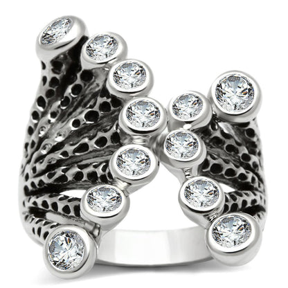 3W218 - Rhodium Brass Ring with AAA Grade CZ  in Clear-0