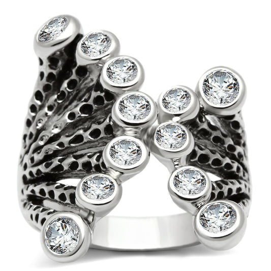 3W218 - Rhodium Brass Ring with AAA Grade CZ  in Clear-0